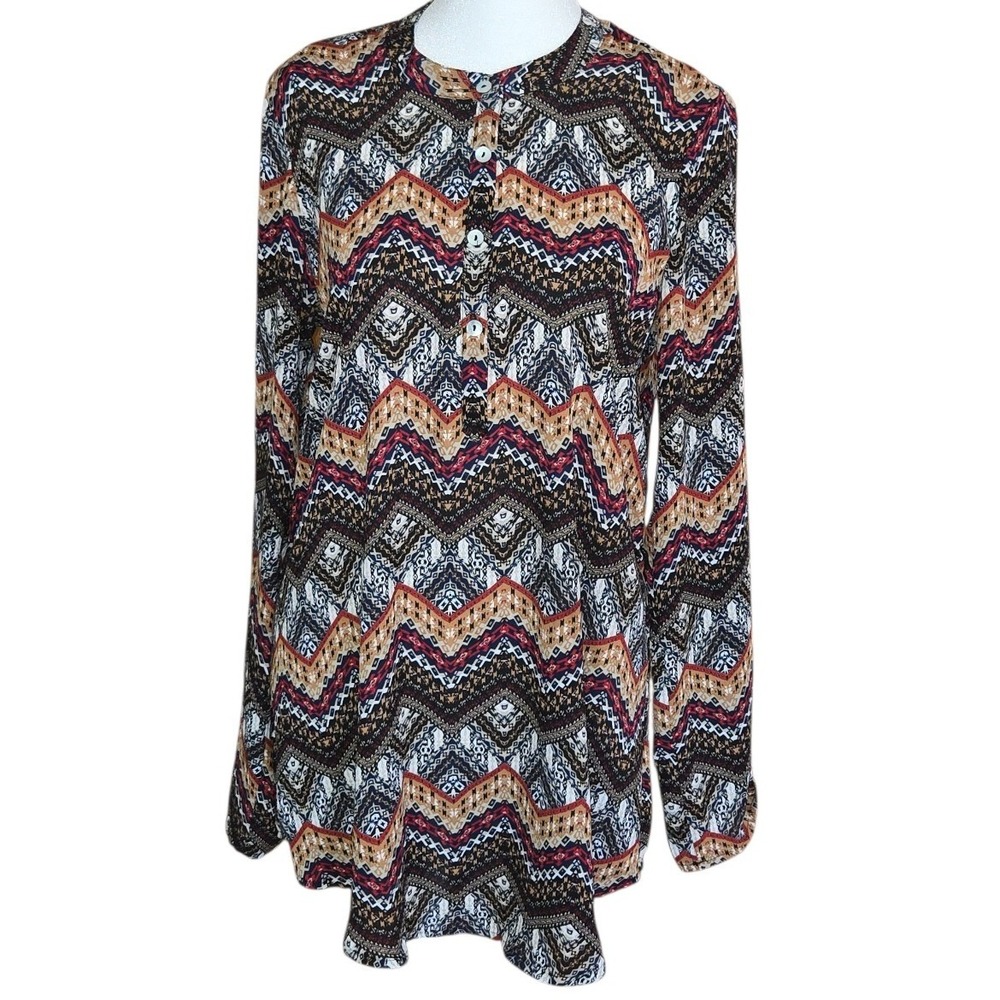Living Doll Los Angeles Geometric Chevron Tunic Roll Tab Sleeve Womens Medium